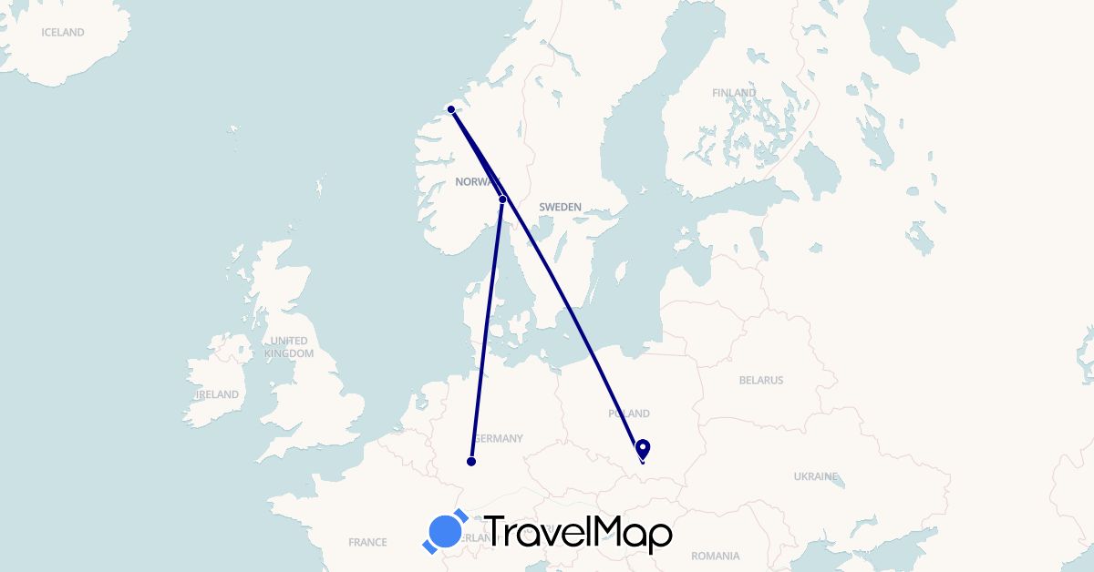 TravelMap itinerary: driving in Germany, Norway, Poland (Europe)
